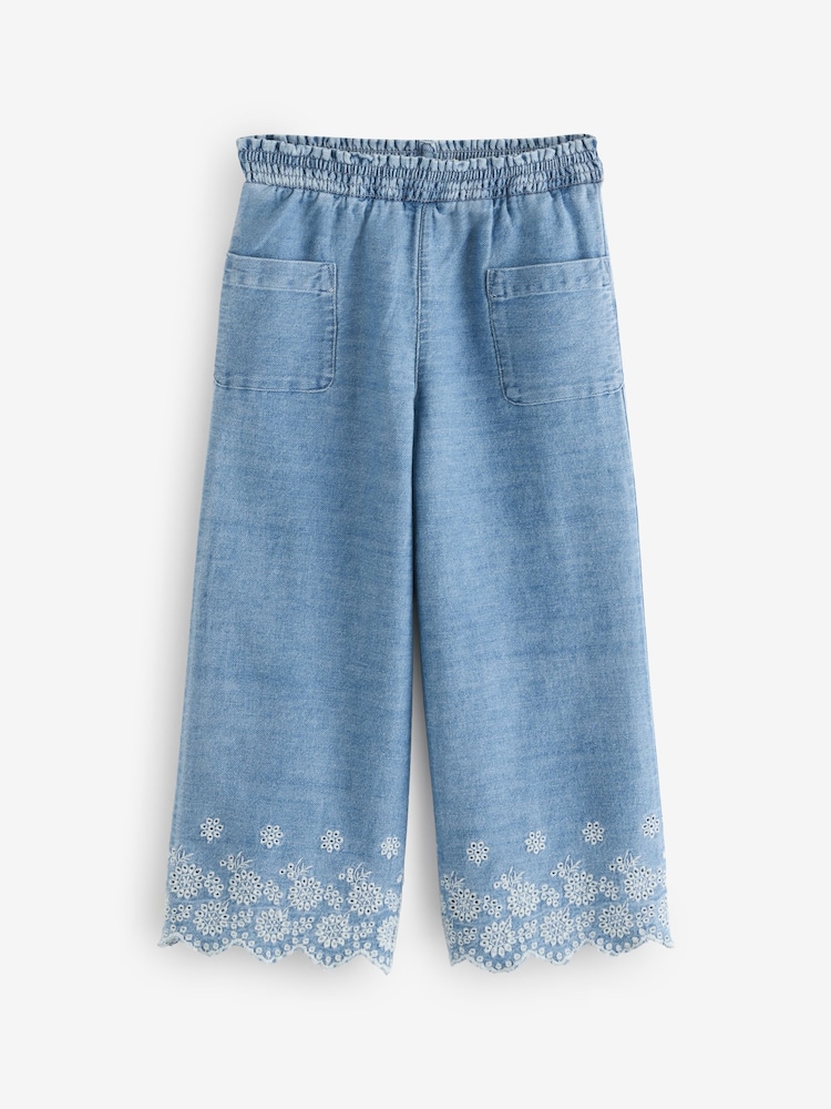 Boden Blue 100% Cotton Broderie Hem Trousers - Image 1 of 1
