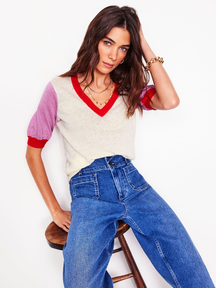 Boden Cream Liv V-Neck T-Shirt - Image 1 of 6