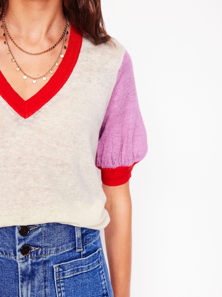 Boden Cream Liv V-Neck T-Shirt - Image 2 of 6