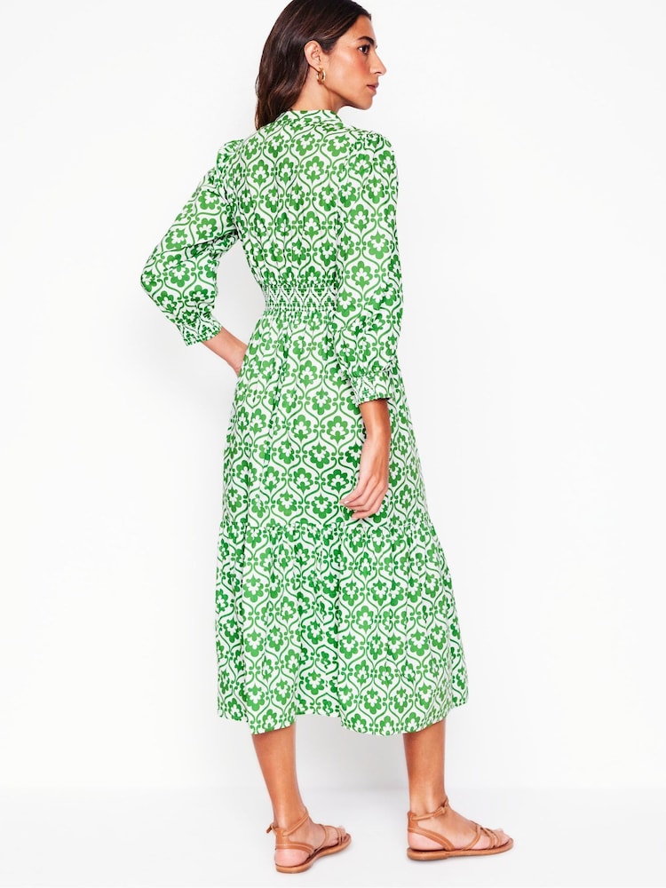 Boden Green Elena 100% Cotton Tiered Midi Dress - Image 3 of 6