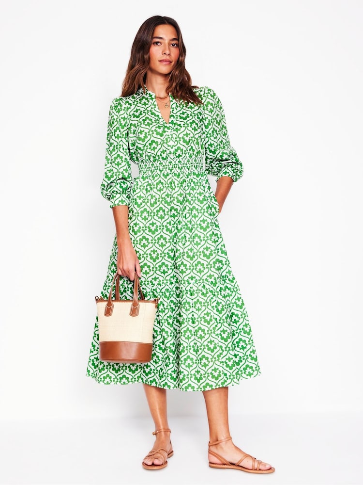 Boden Green Elena 100% Cotton Tiered Midi Dress - Image 4 of 6