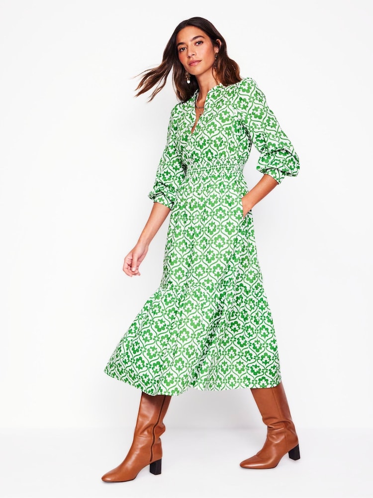 Boden Green Elena 100% Cotton Tiered Midi Dress - Image 5 of 6