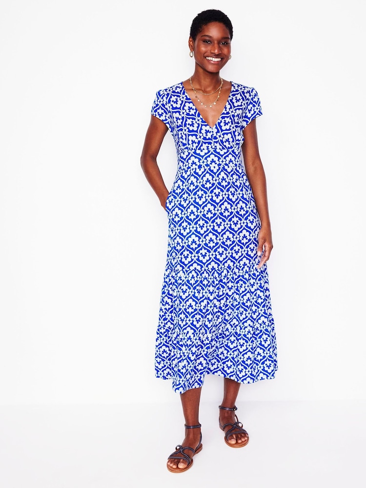 Boden Blue Tiered Jersey Midi Dress - Image 2 of 6