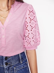 Boden Pink Eden Puff Sleeve Henley Top - Image 3 of 6