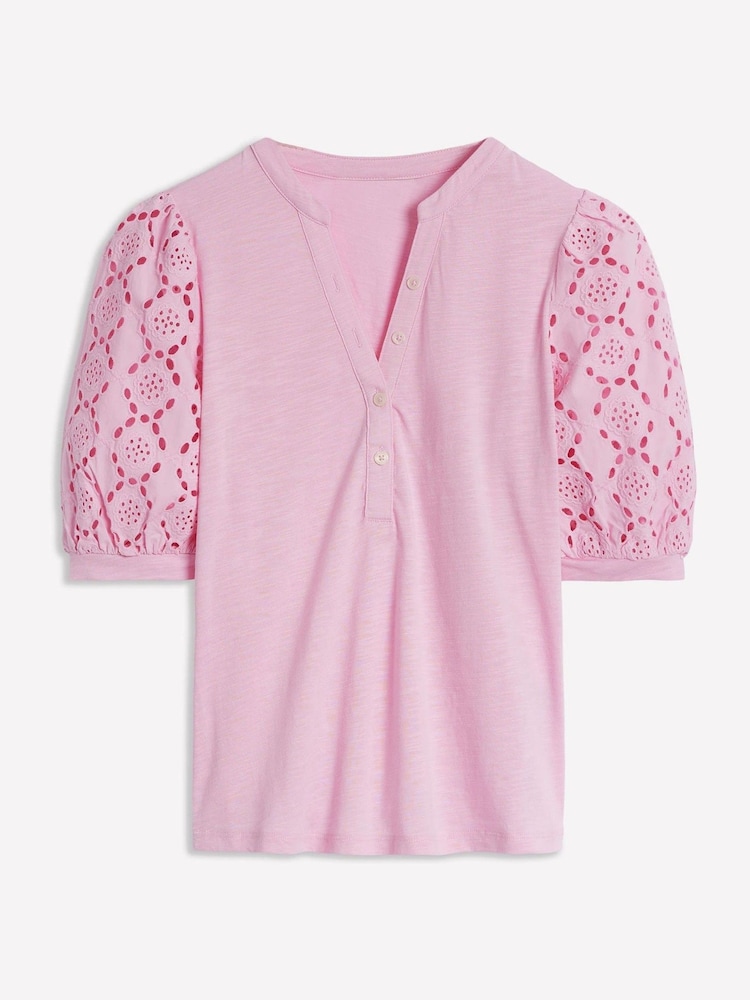 Boden Pink Eden Puff Sleeve Henley Top - Image 6 of 6