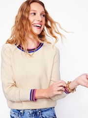 Boden Cream 100% Cotton Callie Crochet Trim Jumper - Image 2 of 6