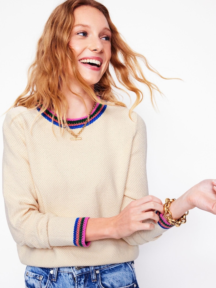 Boden Cream 100% Cotton Callie Crochet Trim Jumper - Image 2 of 6