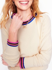 Boden Cream 100% Cotton Callie Crochet Trim Jumper - Image 5 of 6
