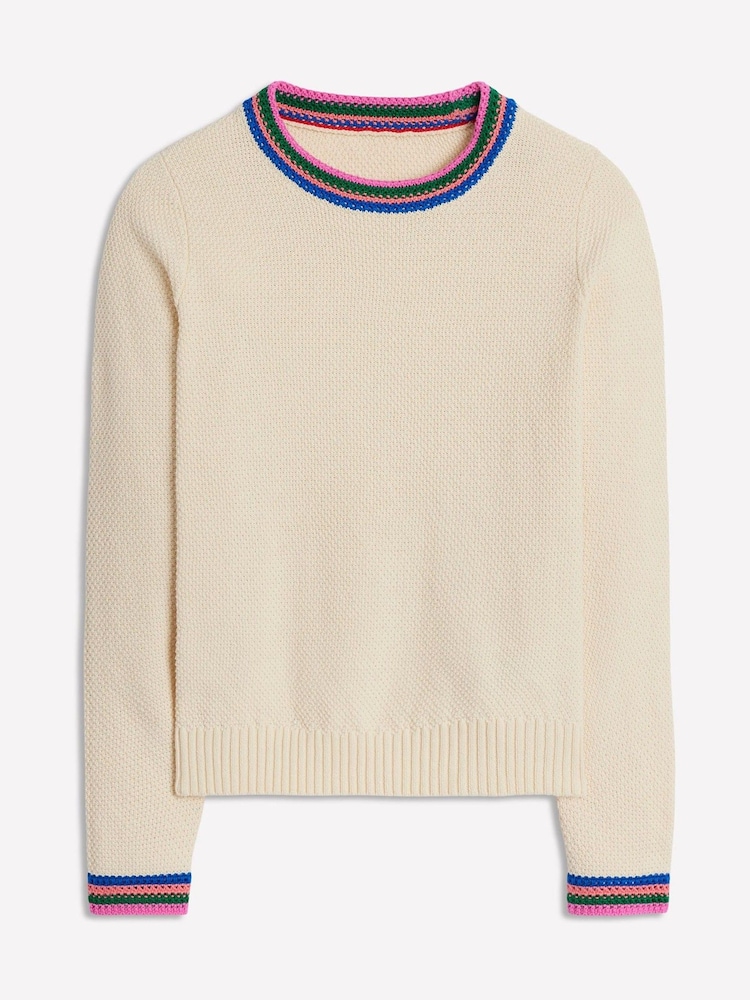 Boden Cream 100% Cotton Callie Crochet Trim Jumper - Image 6 of 6
