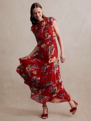 Boden Red Sleeveless Ruffle Dress - Image 6 of 7