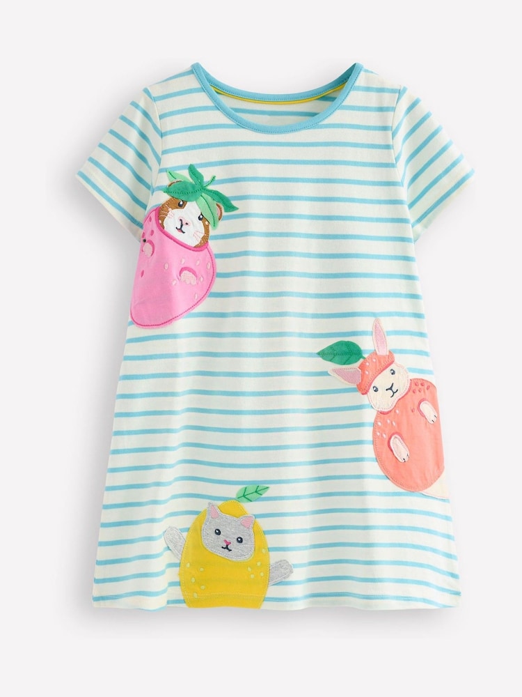 Boden Blue 100% Cotton Short Sleeve Applique Tunic - Image 1 of 3