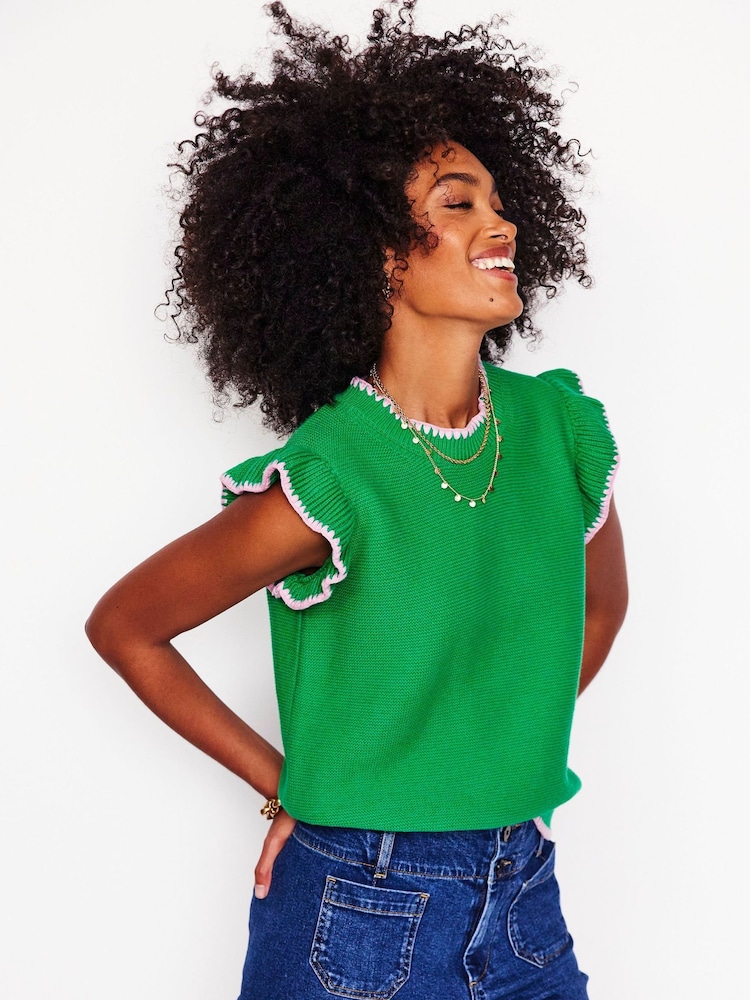 Boden Green 100% Cotton Lena Stitch Detail Tank - Image 3 of 5