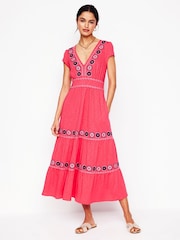Boden Pink Embroidered Jersey Dress - Image 1 of 5