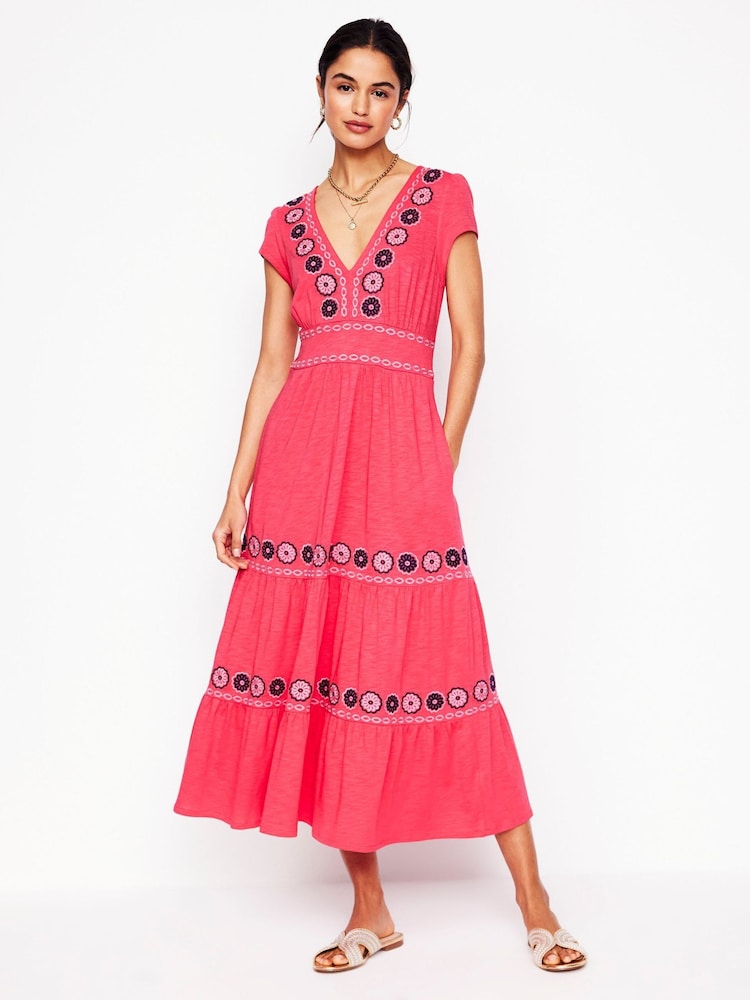 Boden Pink Embroidered Jersey Dress - Image 1 of 5
