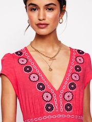 Boden Pink Embroidered Jersey Dress - Image 3 of 5