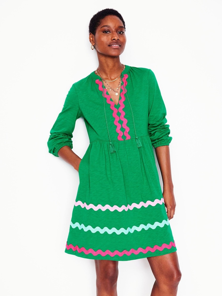 Boden Green 100% Cotton Corinna Ric Rac Jersey Dress - Image 1 of 5