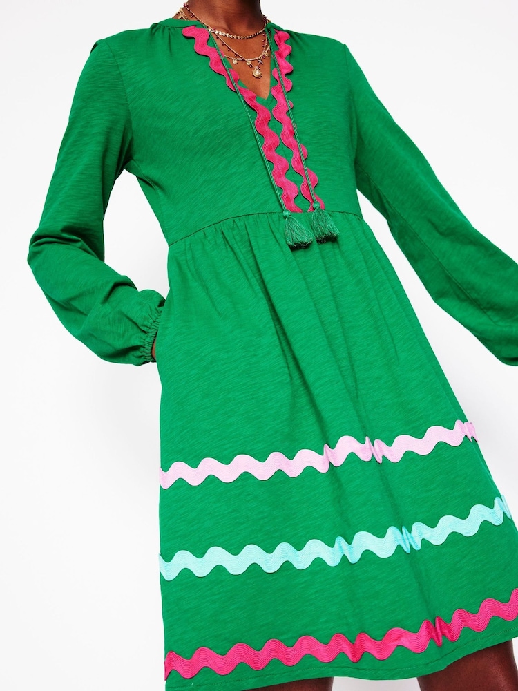 Boden Green 100% Cotton Corinna Ric Rac Jersey Dress - Image 2 of 5