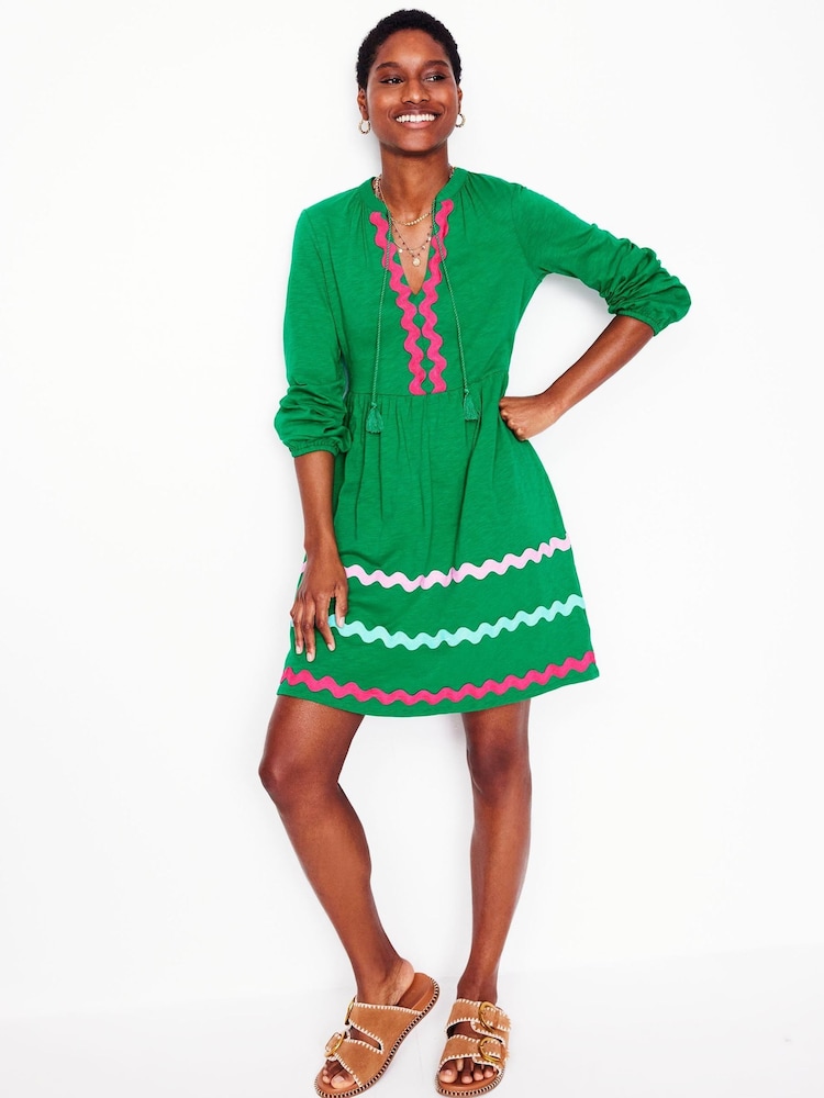 Boden Green 100% Cotton Corinna Ric Rac Jersey Dress - Image 4 of 5