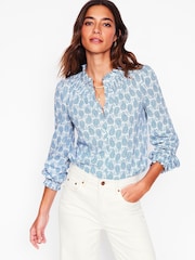 Boden Blue Fay Smocked Jersey Shirt - Image 1 of 3