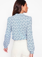Boden Blue Fay Smocked Jersey Shirt - Image 2 of 3