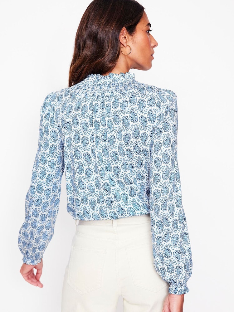 Boden Blue Fay Smocked Jersey Shirt - Image 2 of 3