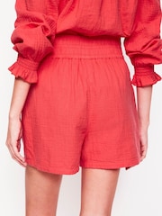 Boden Red Smocked Double Cloth Shorts - Image 3 of 5
