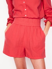 Boden Red Smocked Double Cloth Shorts - Image 4 of 5