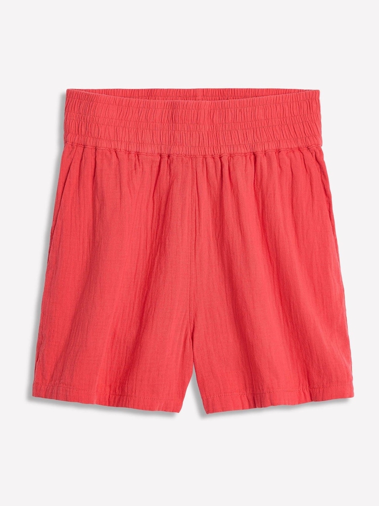 Boden Red Smocked Double Cloth Shorts - Image 5 of 5