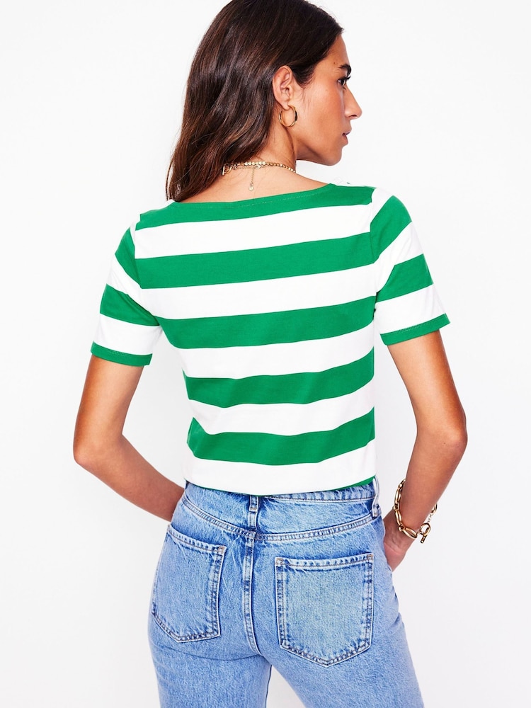 Boden Green Ella Short Sleeve 100% Cotton Breton T-Shirt - Image 2 of 4