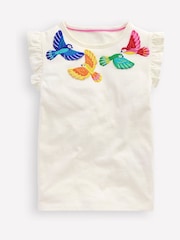 Boden Cream Flutter Short Sleeve 100% Cotton T-Shirt - Image 1 of 3