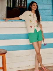 Boden Green Smocked Double Cloth Shorts - Image 1 of 6