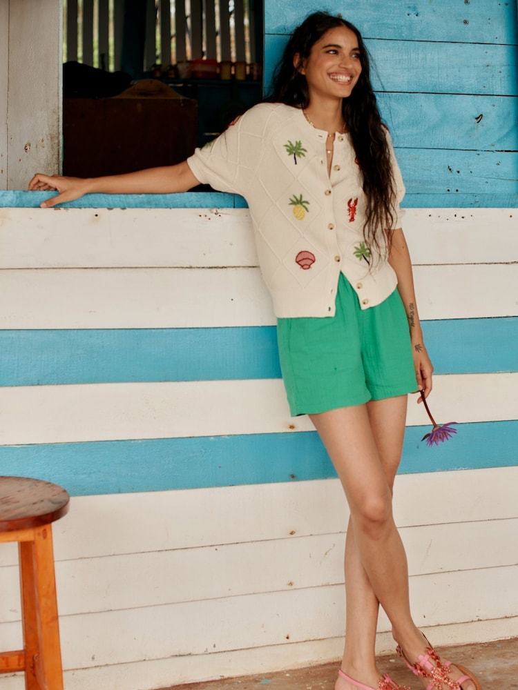Boden Green Smocked Double Cloth Shorts - Image 1 of 6