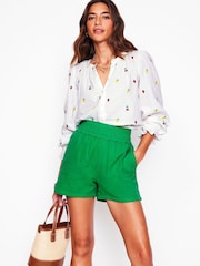 Boden Green Smocked Double Cloth Shorts - Image 2 of 6