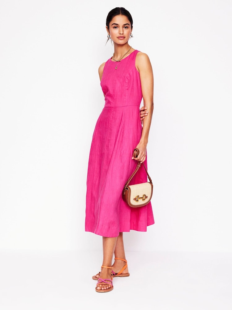 Boden Pink Carla Linen Midi Dress - Image 1 of 7 Boden Pink Carla Linen Midi Dress - Image 1 of 7