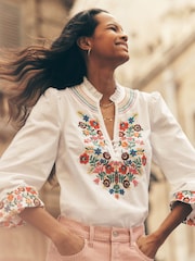 Boden White Embroidered 100% Cotton Top - Image 1 of 7