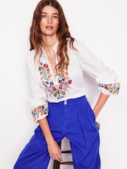 Boden White Embroidered 100% Cotton Top - Image 2 of 7