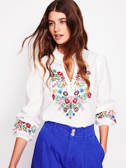 Boden White Embroidered 100% Cotton Top - Image 5 of 7