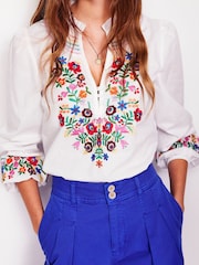 Boden White Embroidered 100% Cotton Top - Image 6 of 7
