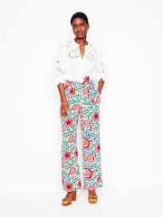 Boden Green Belted 100% Cotton Linen Trousers - Image 1 of 5