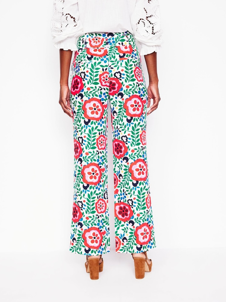 Boden Green Belted 100% Cotton Linen Trousers - Image 2 of 5