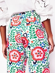 Boden Green Belted 100% Cotton Linen Trousers - Image 4 of 5
