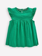 Boden Green Frill Sleeve Pom 100% Cotton Dress - Image 1 of 3
