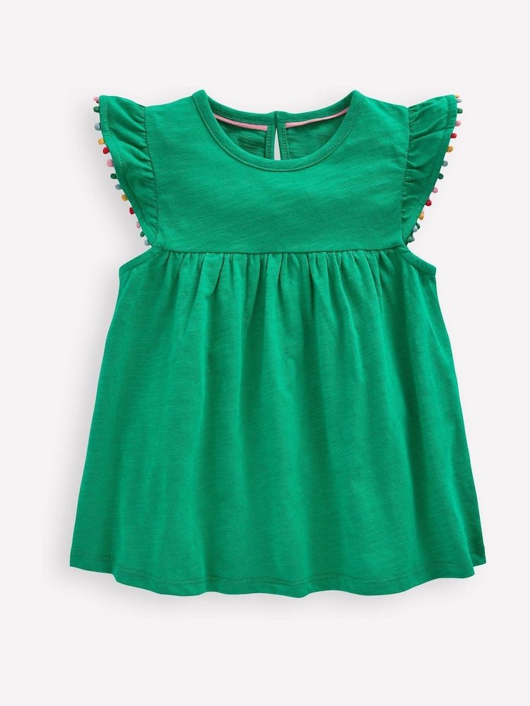Boden Green Frill Sleeve Pom 100% Cotton Dress - Image 1 of 3