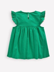 Boden Green Frill Sleeve Pom 100% Cotton Dress - Image 2 of 3