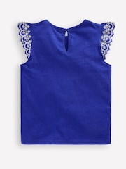 Boden Blue Margaret Broderie Frill 100% Cotton T-Shirt - Image 2 of 3