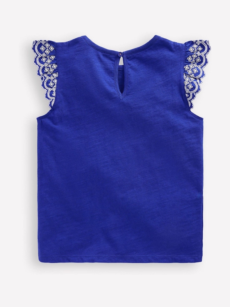Boden Blue Margaret Broderie Frill 100% Cotton T-Shirt - Image 2 of 3