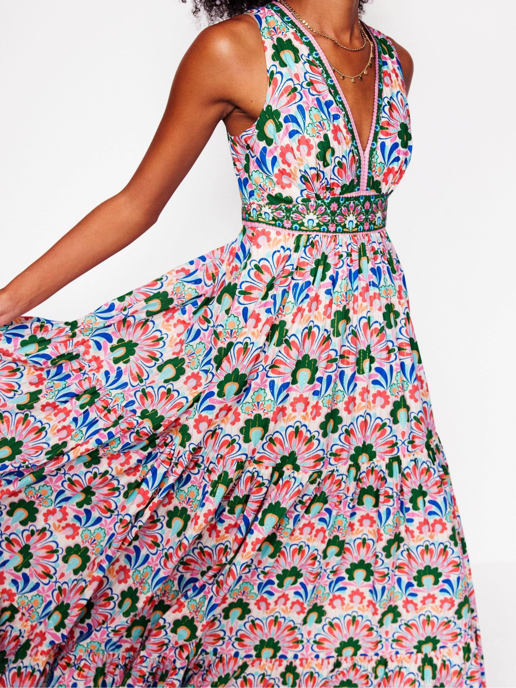 boden serena cotton tie maxi dress BODEN Serena Geometric Tie Maxi Dress