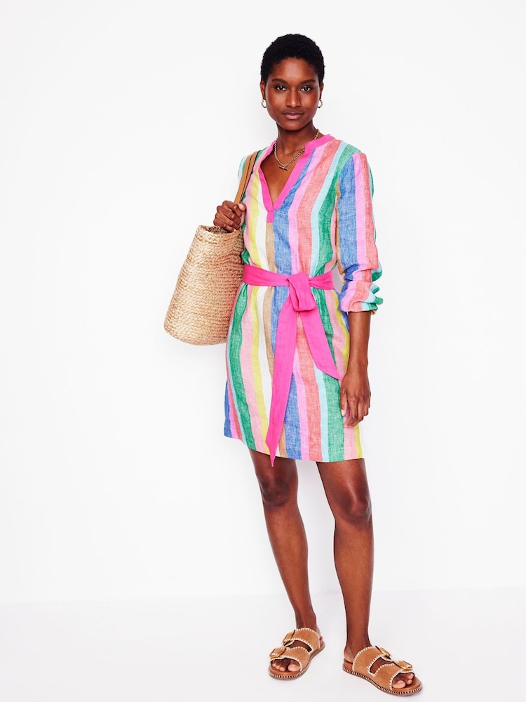 Boden Multi Cleo Tie Waist Linen Dress - Image 4 of 6