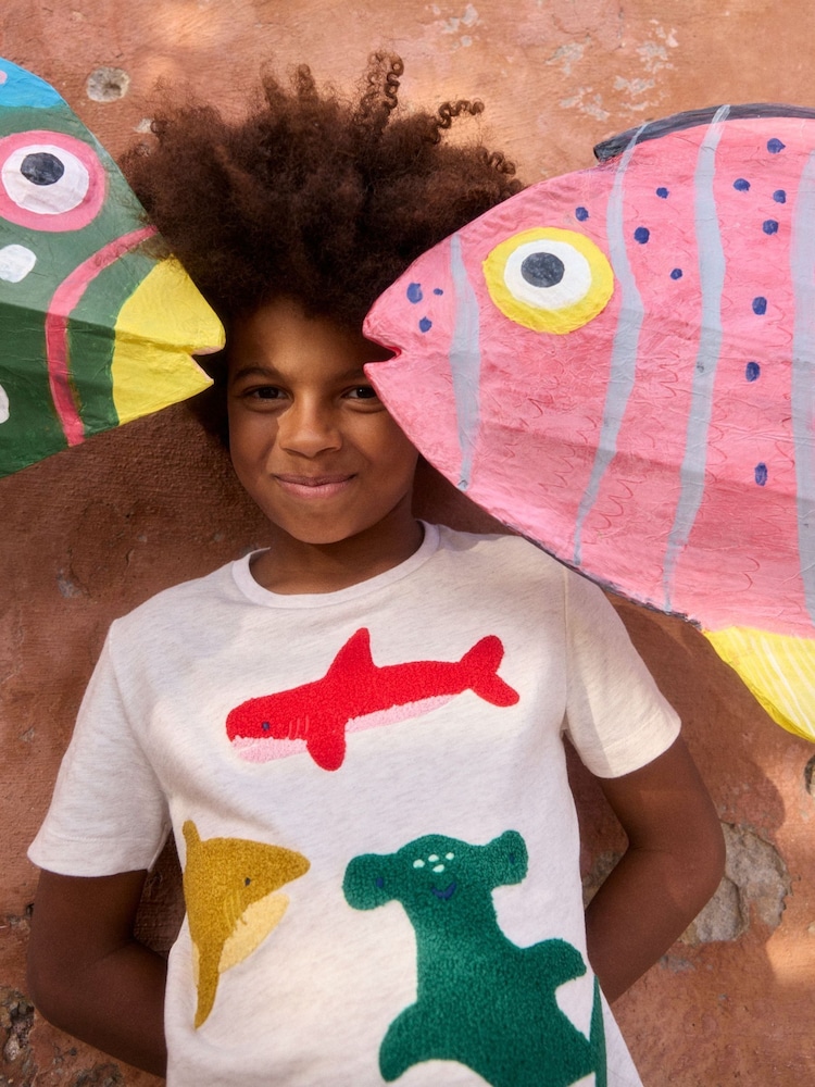 Boden Cream Shark Bouclé T-Shirt - Image 1 of 4