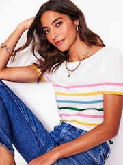 Boden Pink Ella Short Sleeve 100% Cotton Breton T-Shirt - Image 1 of 4
